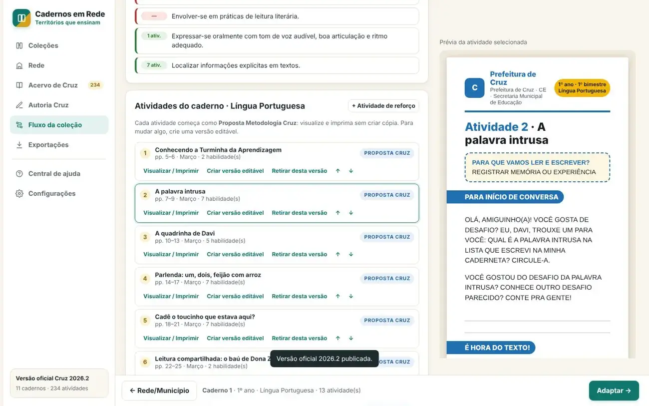 Escolha do caderno do bimestre e currículo oficial