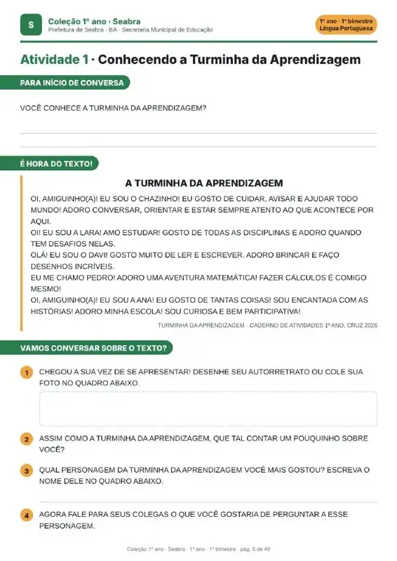 Página de atividade impressa